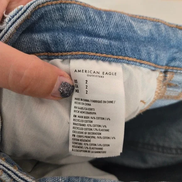 American Eagle 2 Patchwork Denim Shorts Light Wash Boho High Waisted Distressed - Picture 5 of 5